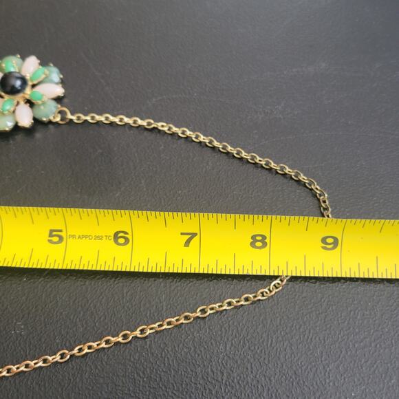 Vintage Necklace Jade Pink Black Flower Gold Tone 18 Inch Bling Whimsy Coquette - Picture 9 of 9